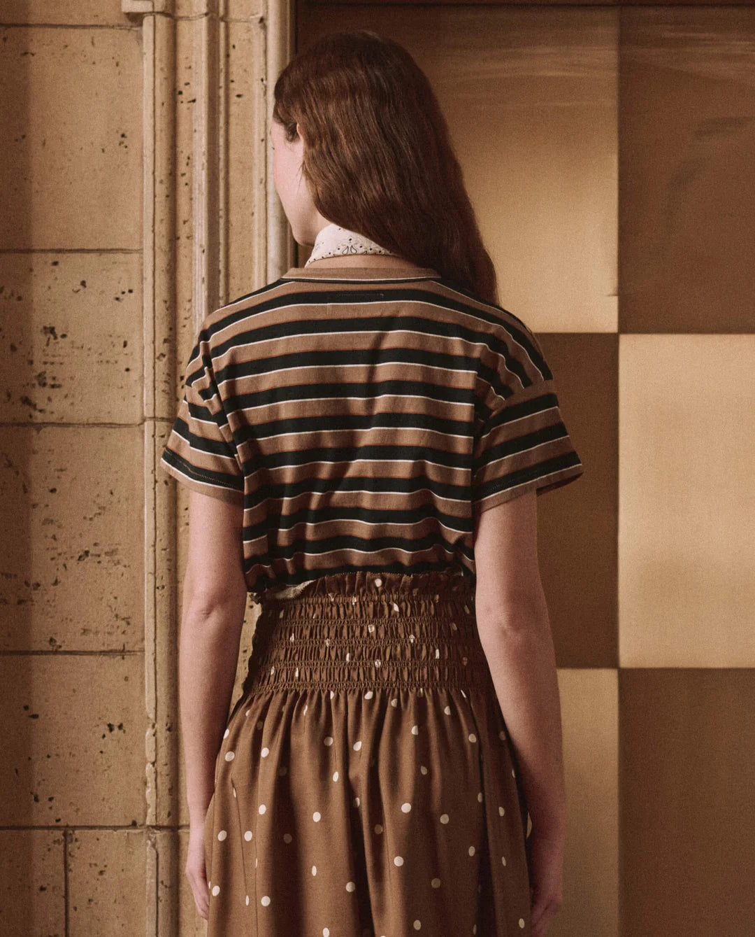 The Great. The Boxy Crew Shirt in Cigar Stripe