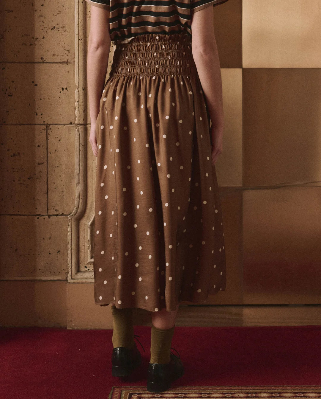 The Great. The Canary Skirt in Copper Bubble Dot