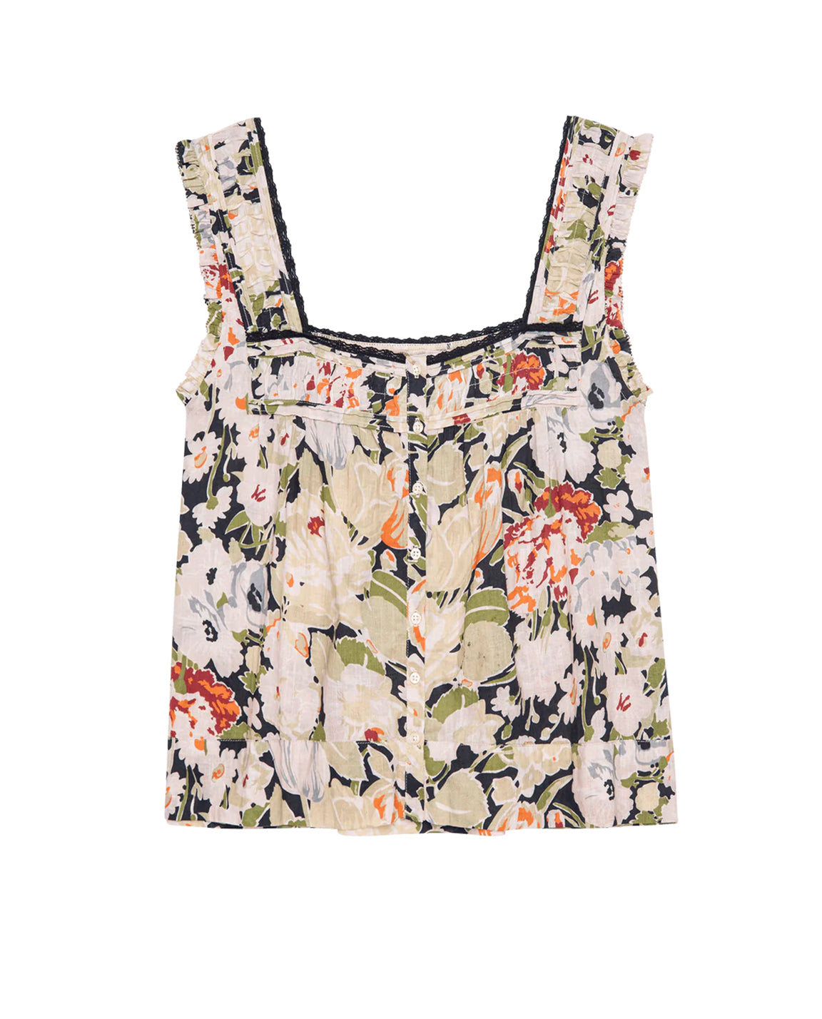 The Great. Victorian Pleat Tank in Vintage Rose Print