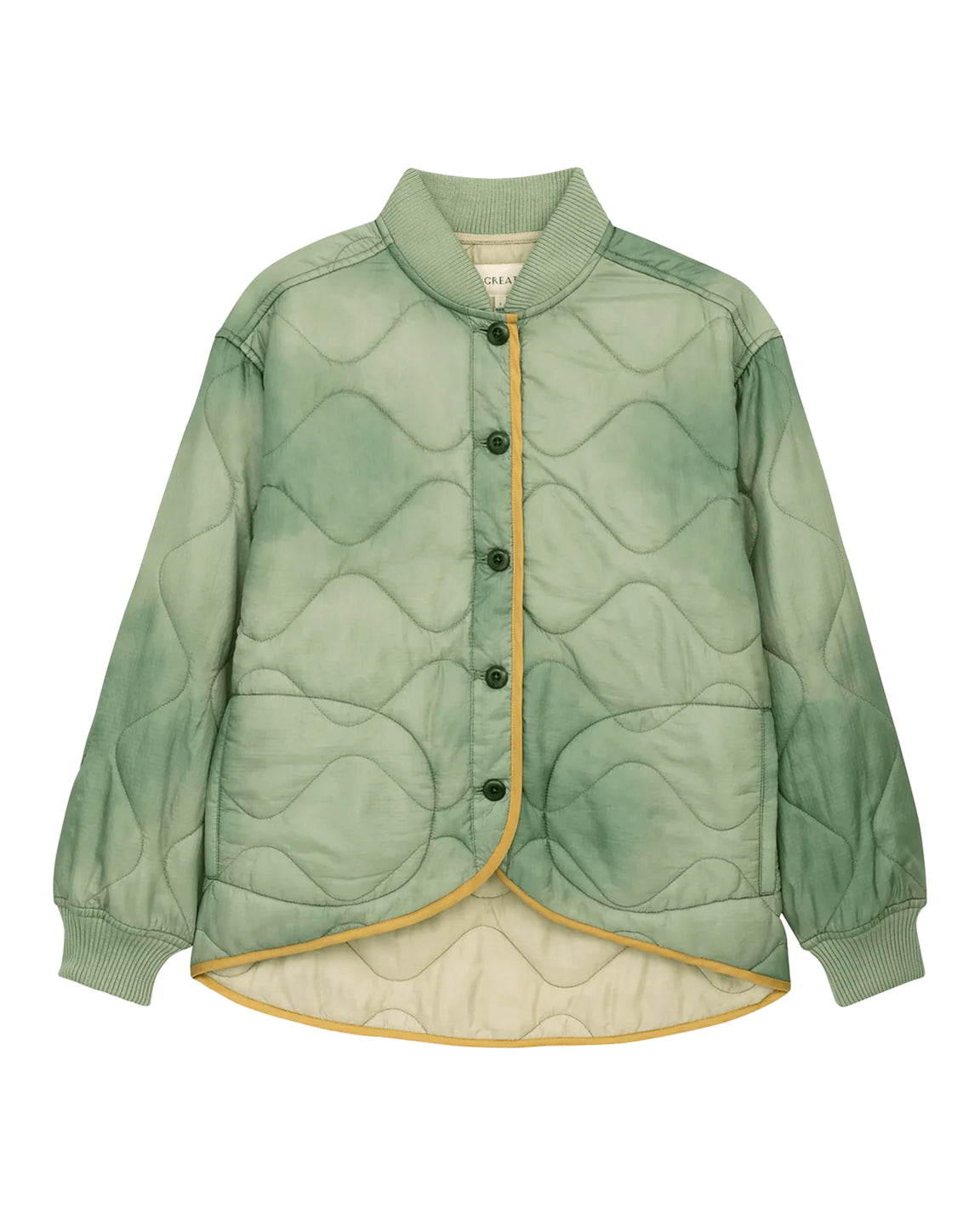 The Great. The Quilted Liner Jacket in Mottled Green