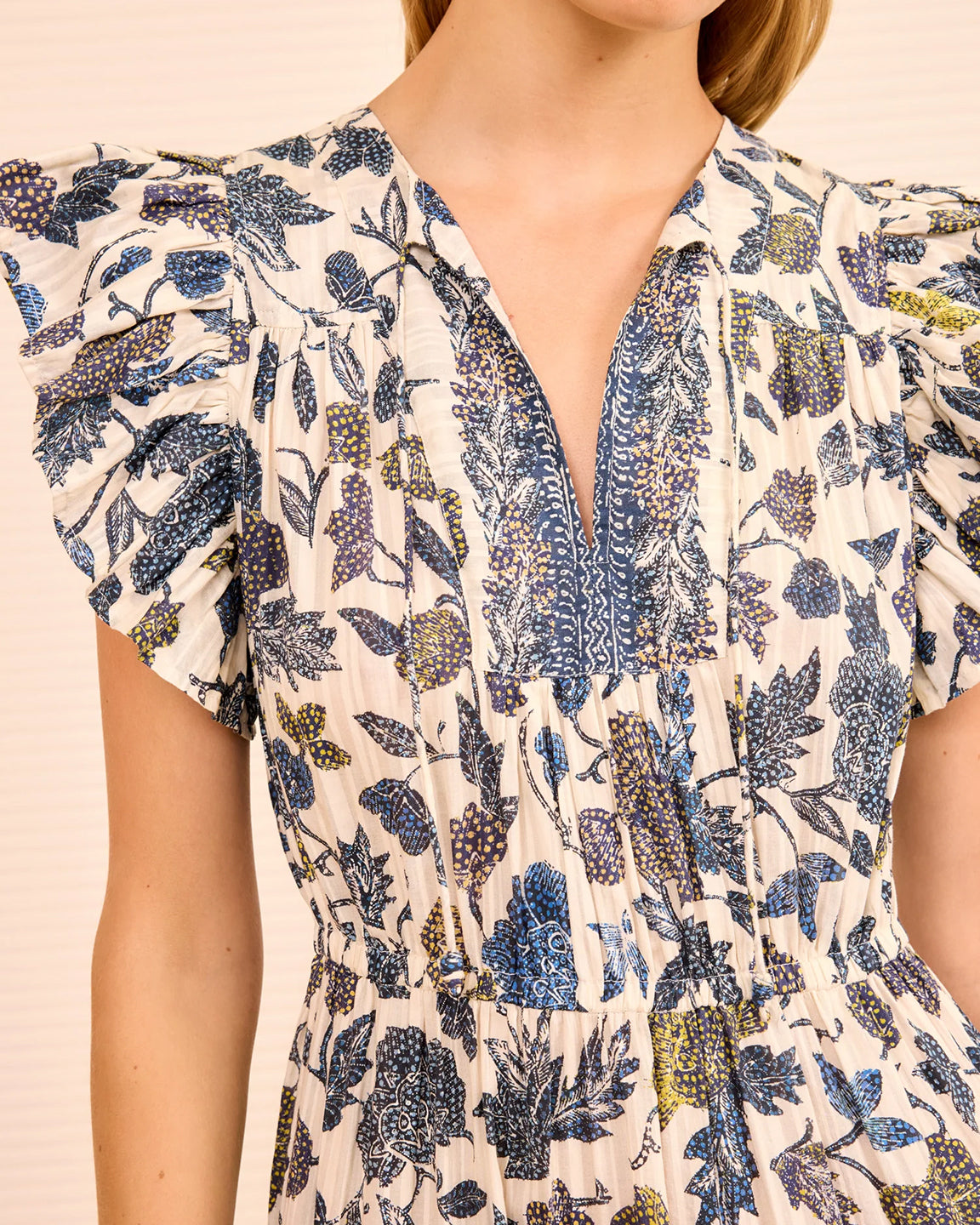 Ulla Johnson Kairi Flutter Sleeve Midi Dress in Porcelain