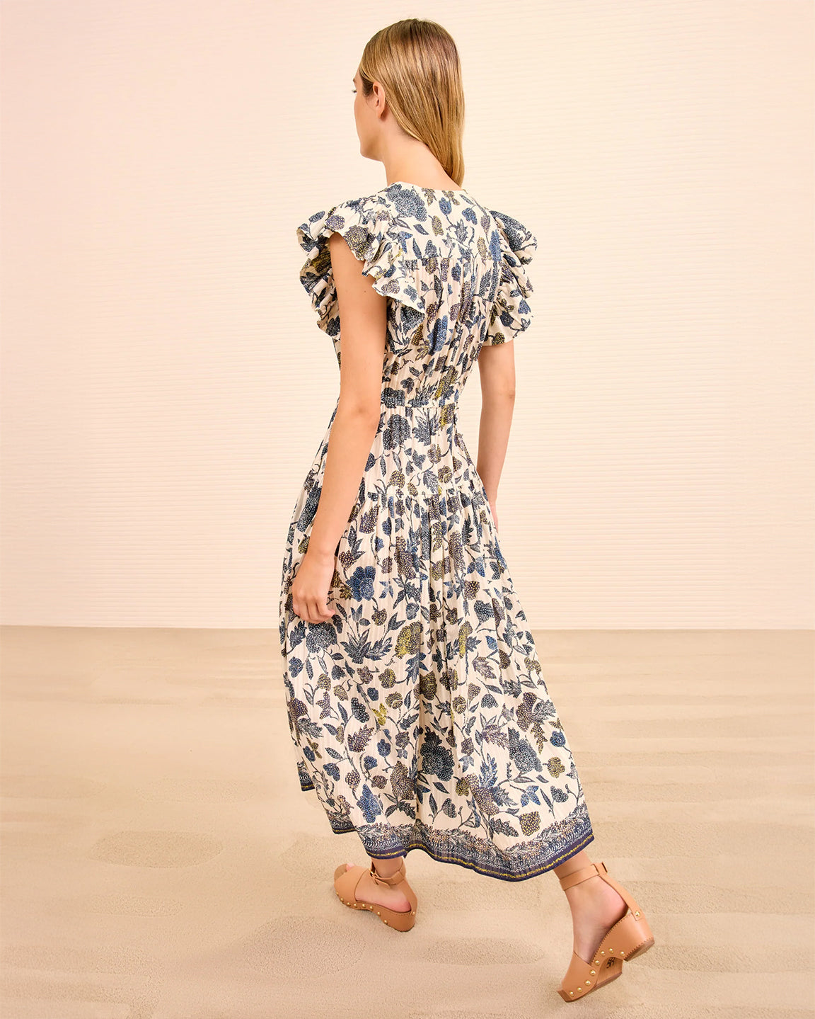 Ulla Johnson Kairi Flutter Sleeve Midi Dress in Porcelain