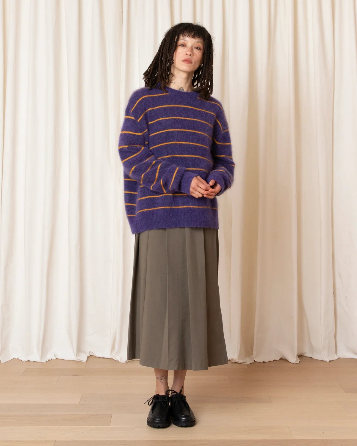 Ali Golden Oversized Mohair Pullover In Purple/Marigold Stripe
