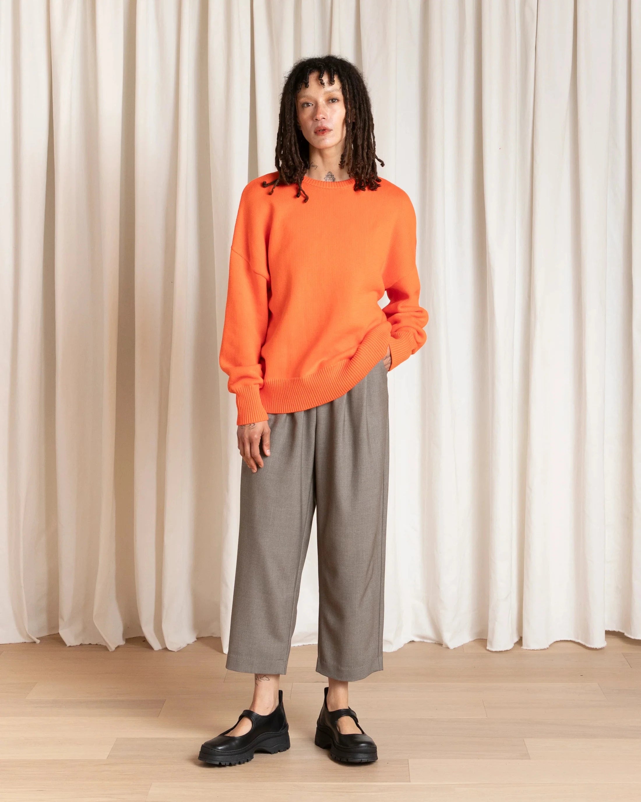 Ali Golden Chunky Cotton Pullover in Neon Orange