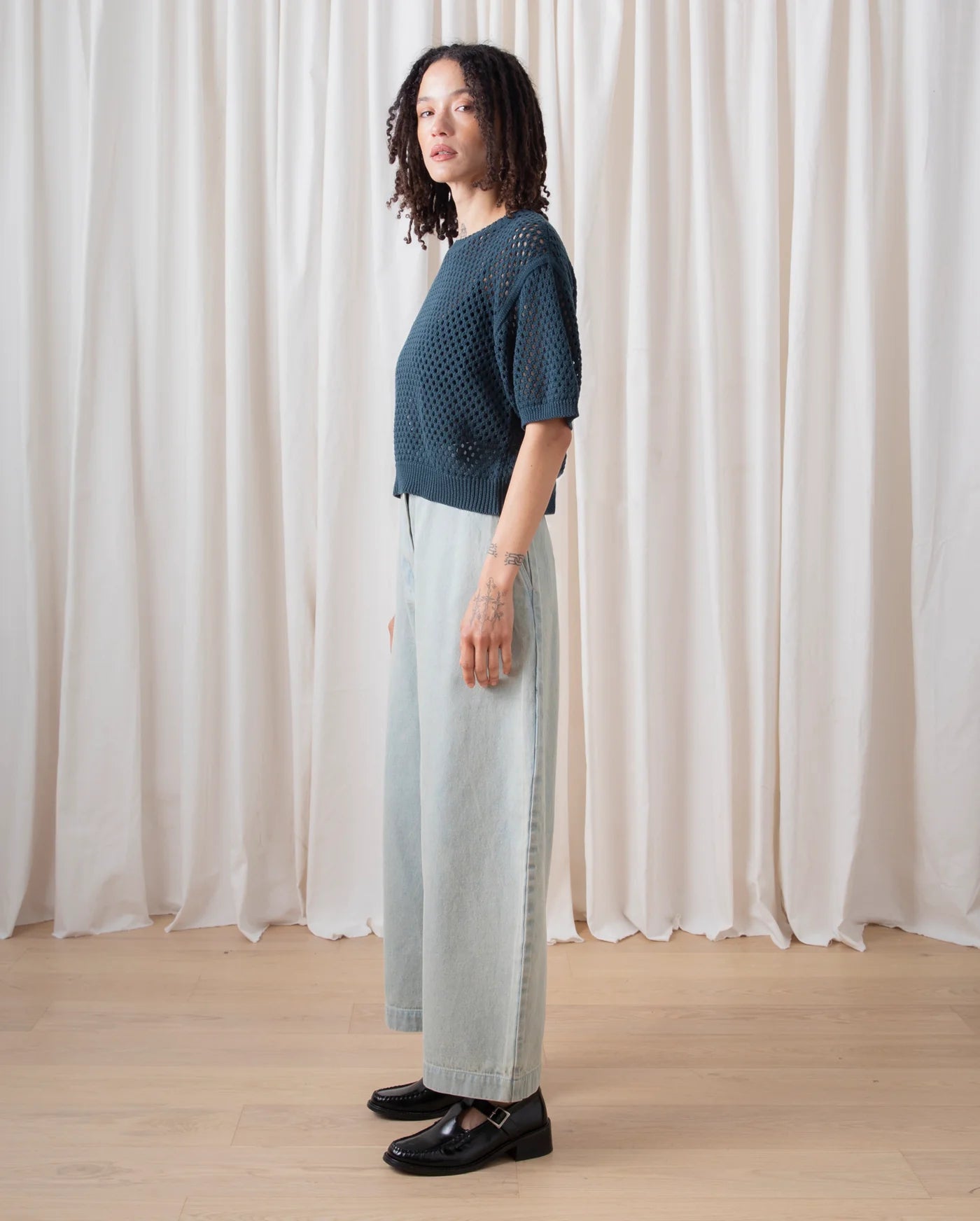 Ali Golden Loose Barrel Pant in Light Denim