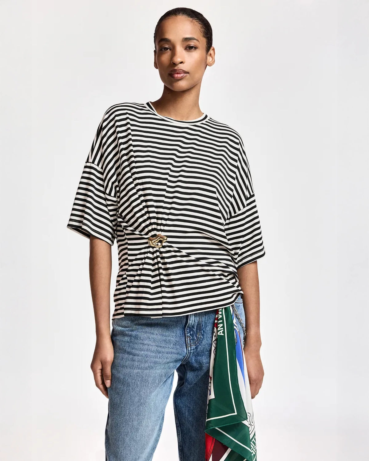 Essentiel Antwerp Kriss Striped T-Shirt with Brooch