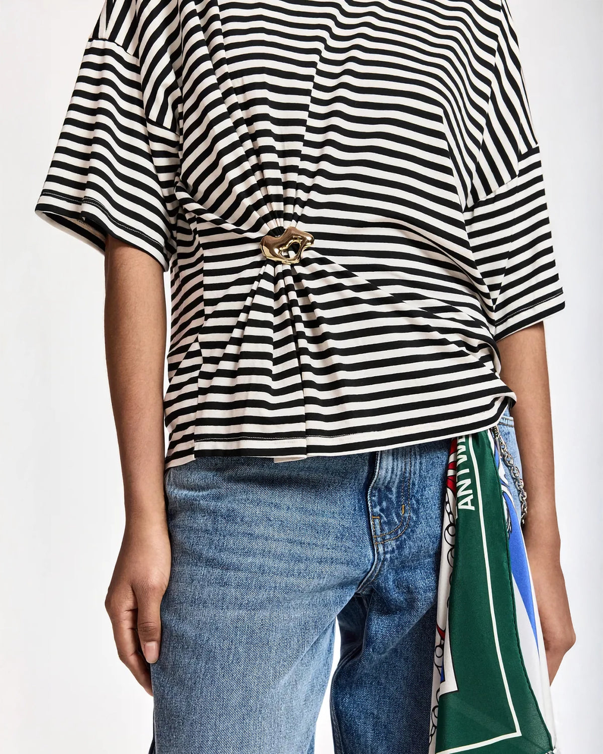 Essentiel Antwerp Kriss Striped T-Shirt with Brooch