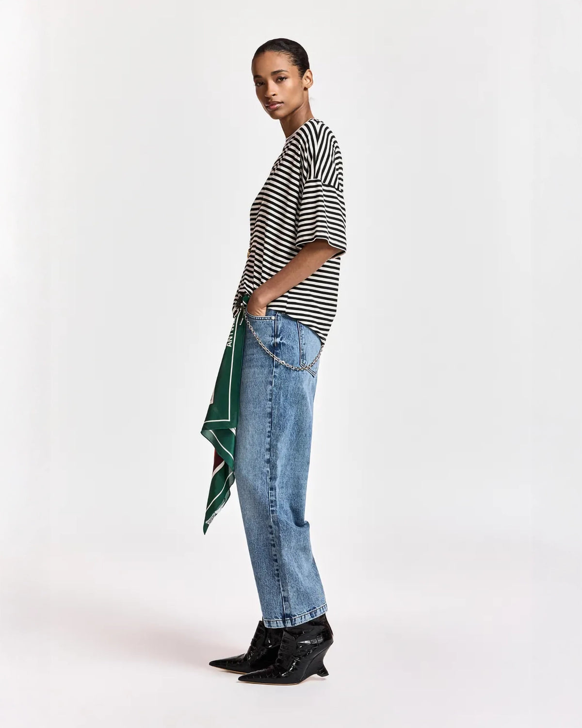 Essentiel Antwerp Kriss Striped T-Shirt with Brooch