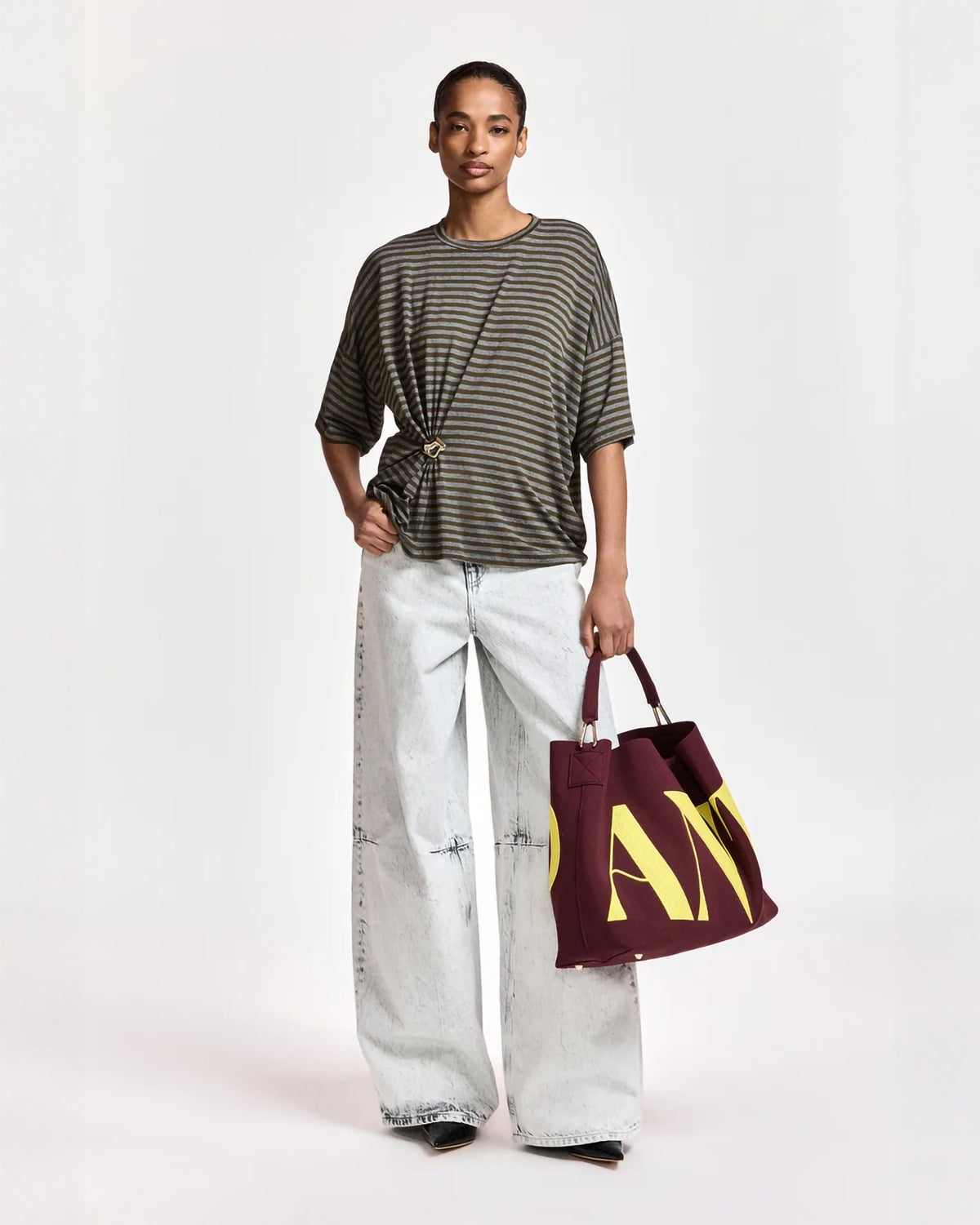 Essentiel Antwerp Kriss Striped T-Shirt with Brooch
