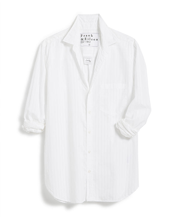 Frank & Eileen Joedy Boyfriends Button Up Shirt in Wide White Sheer Stripe