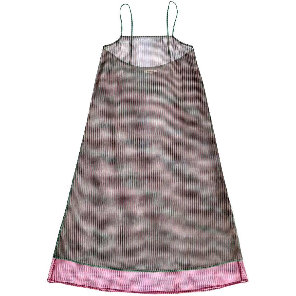 Ali Golden Layered Square Neck Full Dress in Green/Pink Check