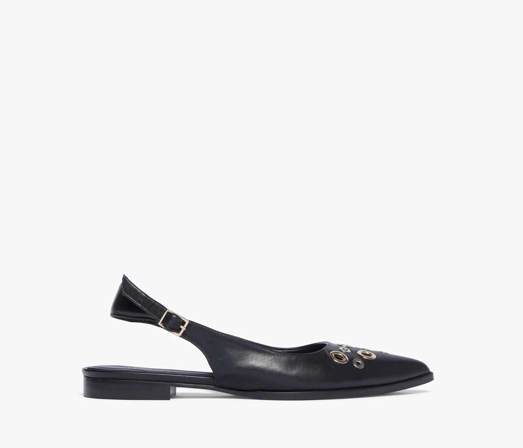 Freda Salvador Marie Slingback in Black Calf With Mixed Grommets