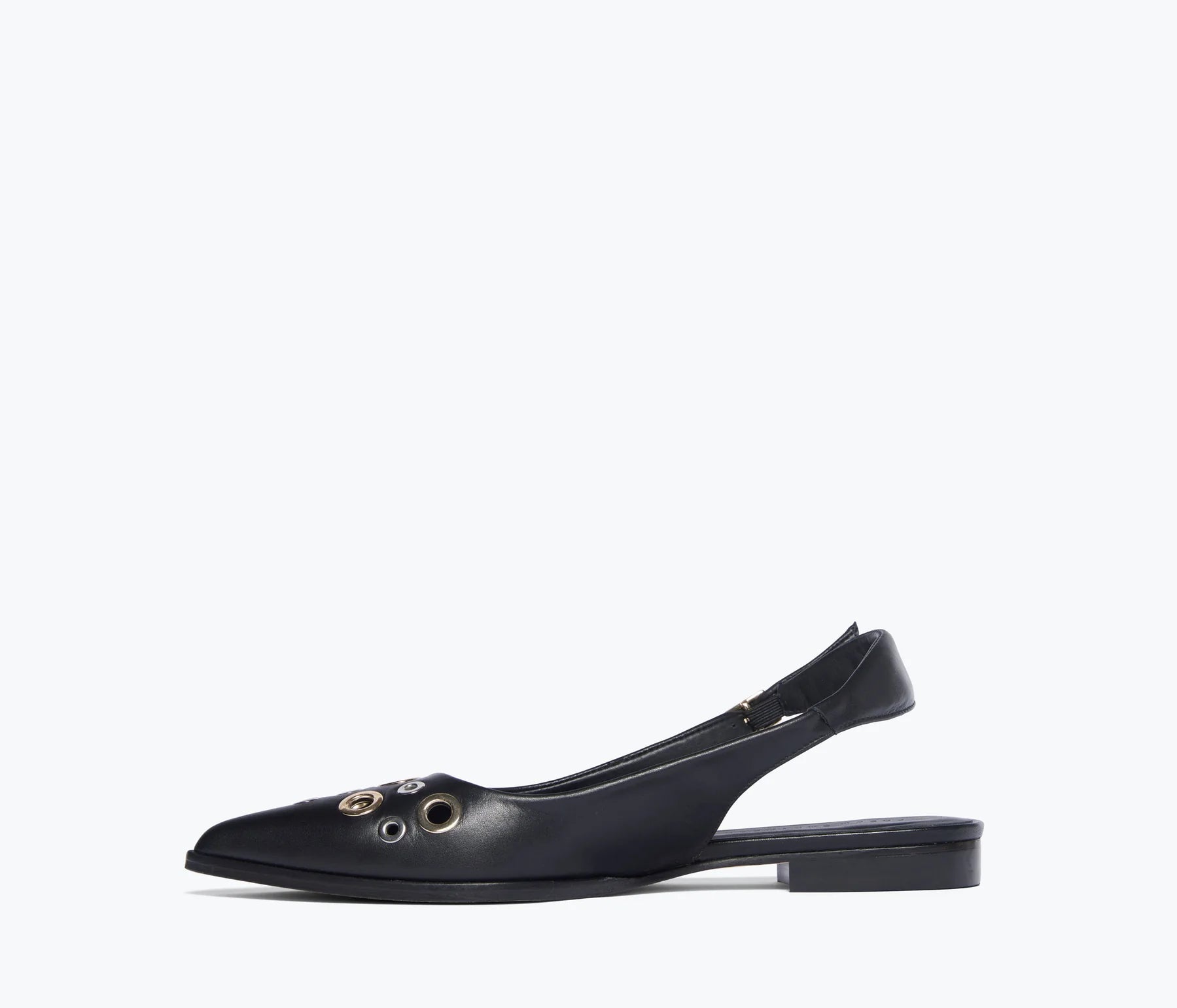 Freda Salvador Marie Slingback in Black Calf With Mixed Grommets