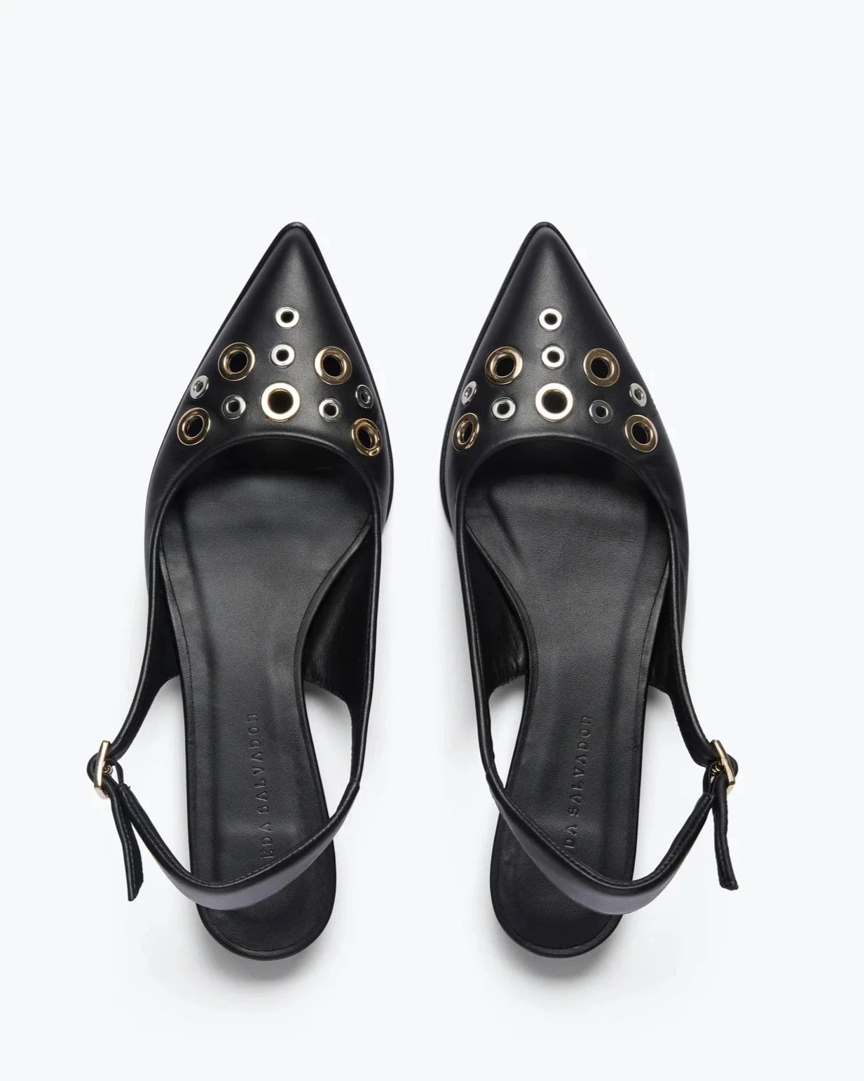 Freda Salvador Marie Slingback in Black Calf With Mixed Grommets