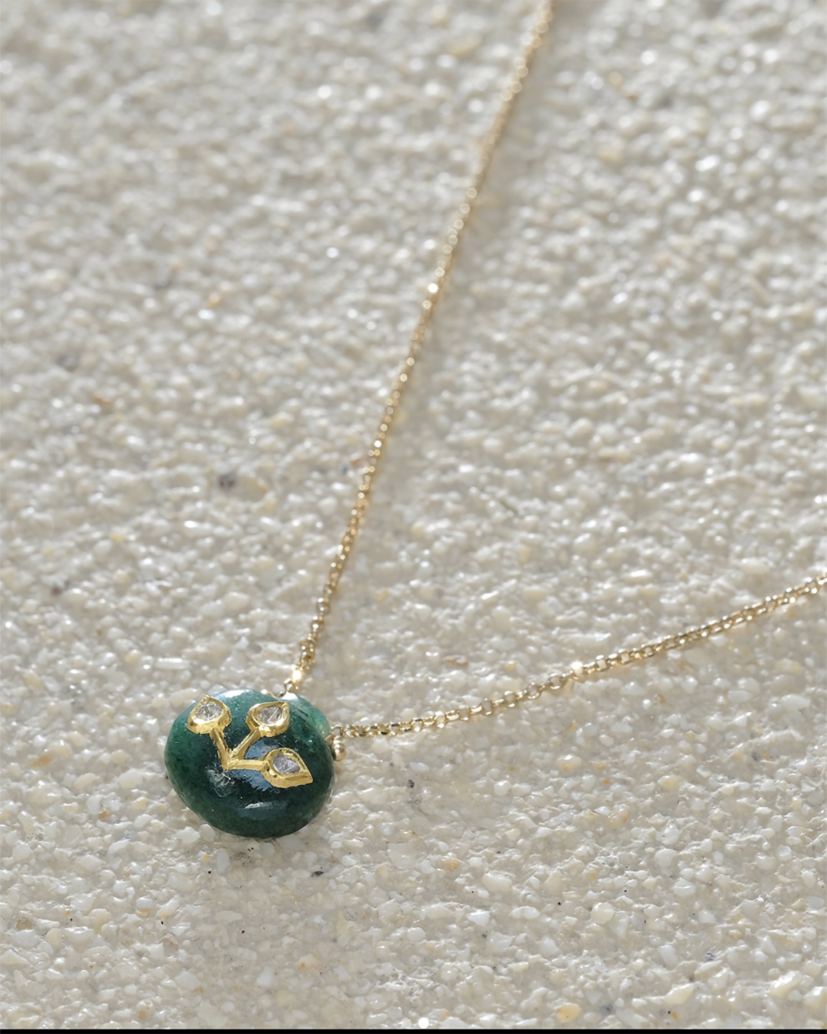 Marie Laure Chamorel Free Size Sterling Silver Silk Gemstone Necklace Gold/Green
