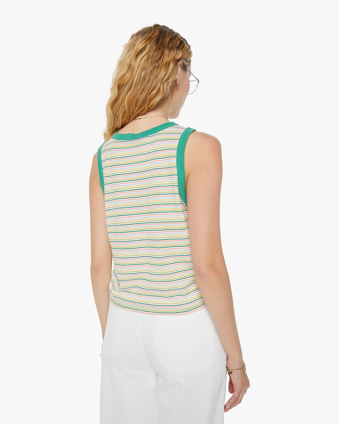 Mother Strong and Silent Type Pocket Tee in Green Multi Stripe