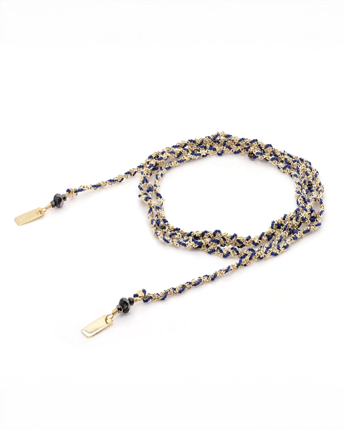 Marie Laure Chamorel SS Silk Crytstal Necklace In Gold/Navy