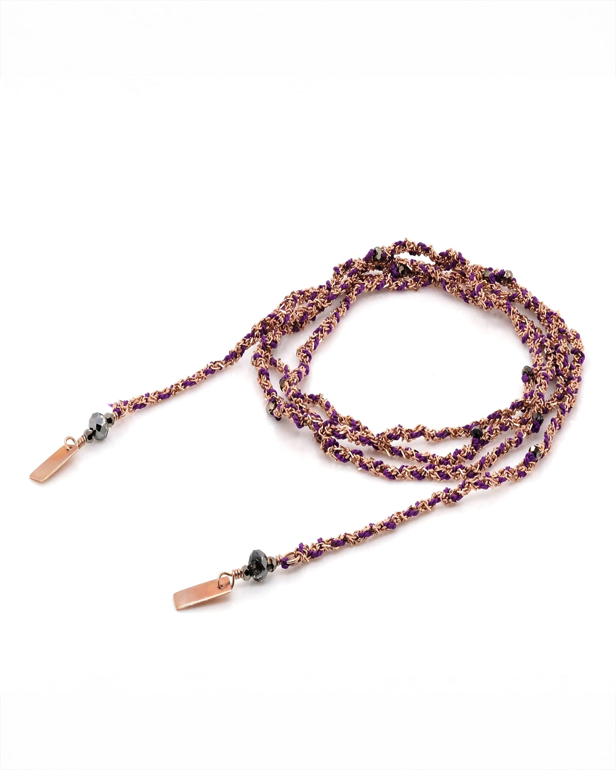 Marie Laure Chamorel SS Silk Crystal Necklace In Pink/Gold/Amethyst