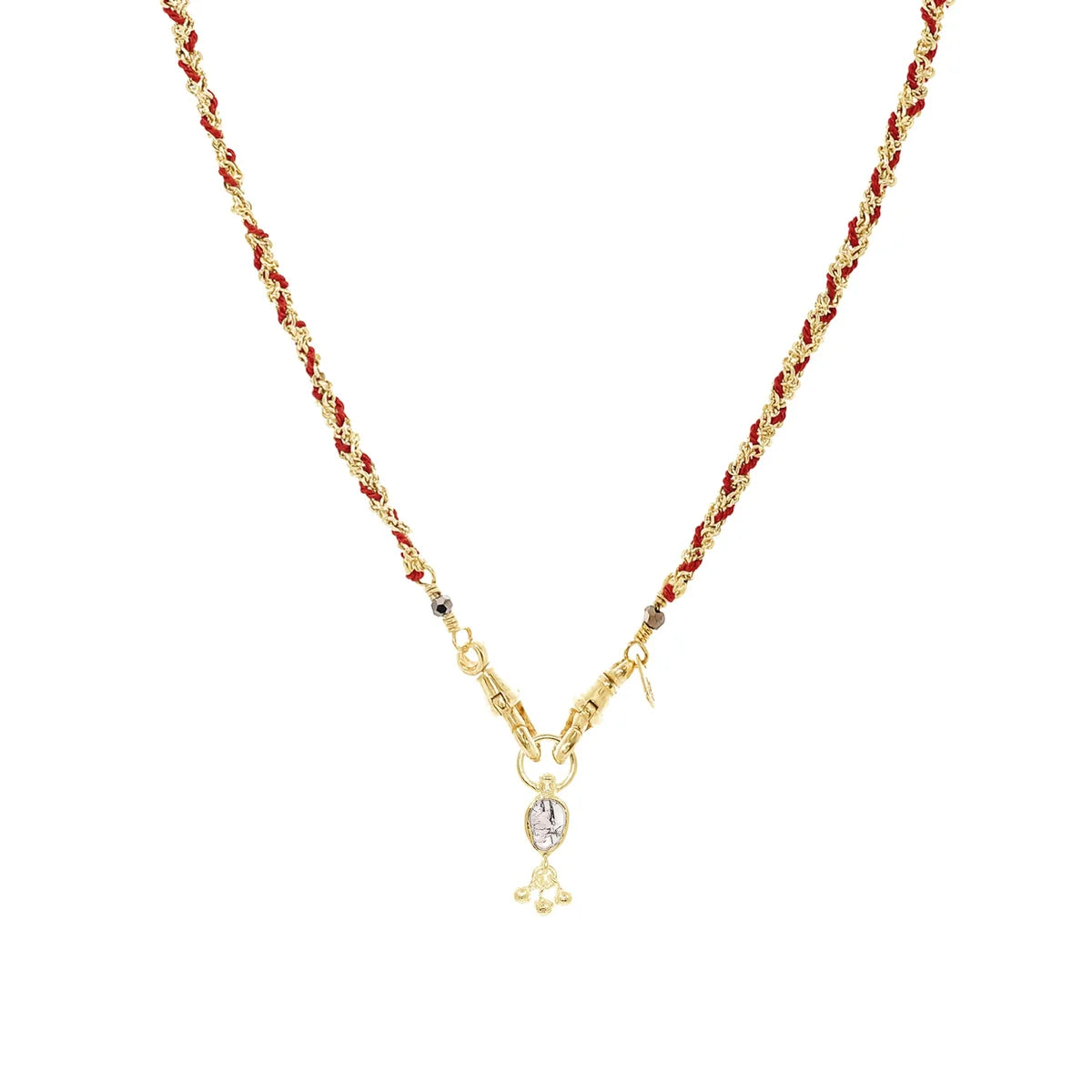 Marie Laure Chamorel Sterling Silver Silk Yarn Crystal Necklace In Gold/Red