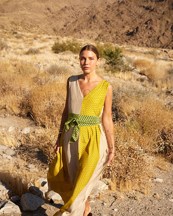 Natalie Martin Tova Maxi Dress in Block Zigzag Print Tangerine