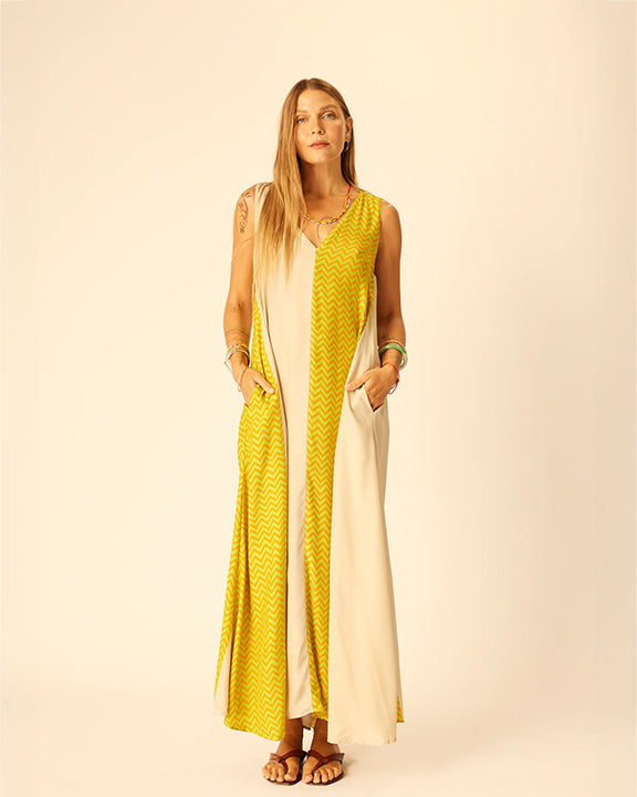 Natalie Martin Tova Maxi Dress in Block Zigzag Print Tangerine