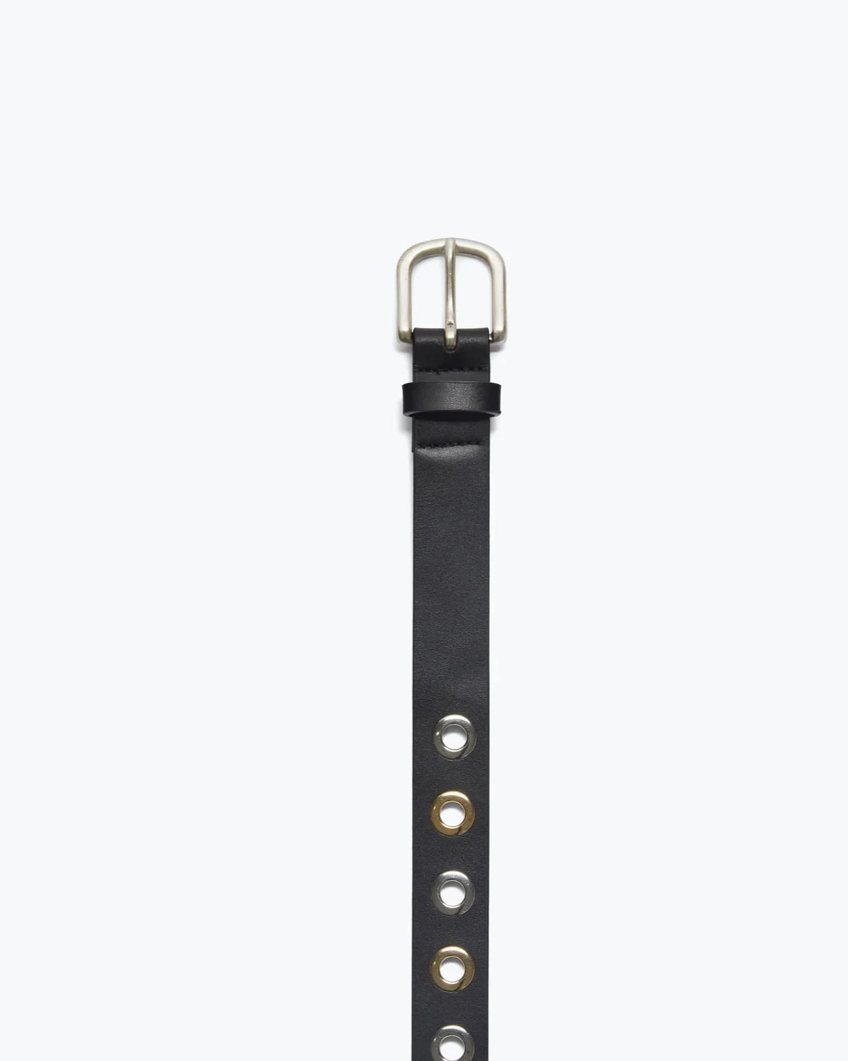 Freda Salvador Rebecca Belt in Black Calf with Mixed Grommets