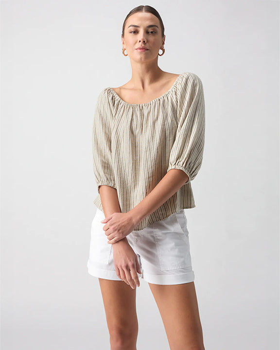 Sanctuary Beach to Bar Blouse in Eco Olive Stripe
