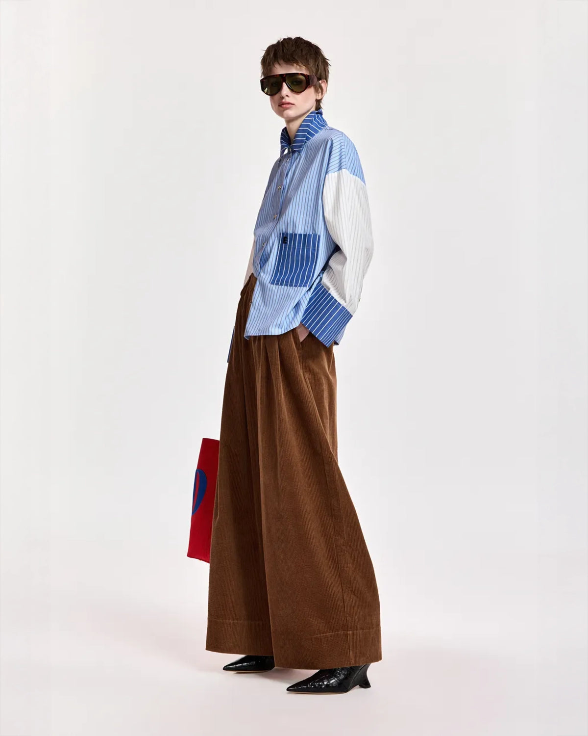 Essentiel Antwerp Kozef Fabric Mix Cropped Shirt in Sky