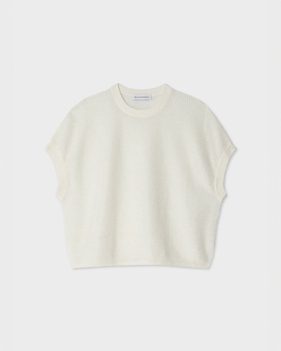 White and Warren Classic Linen Ribbed T-Shirt in White