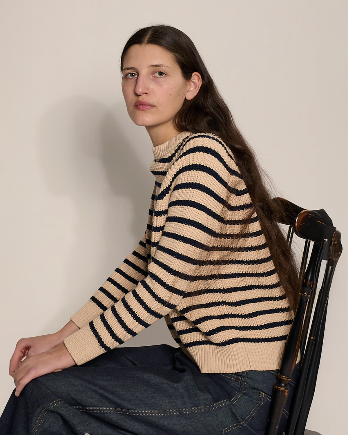 Demylee Phoebe Stripe Cotton Sweater in Natural & Navy