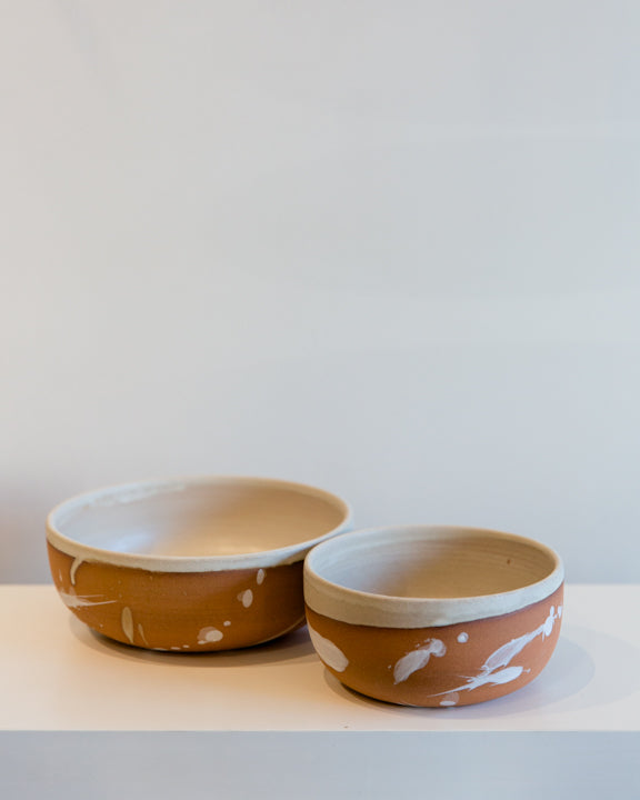 Earl Ceramics Pasta Bowl in White on Terracotta