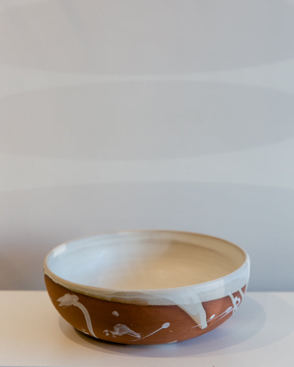 Earl Ceramics Serving Bowl in White on Terracotta